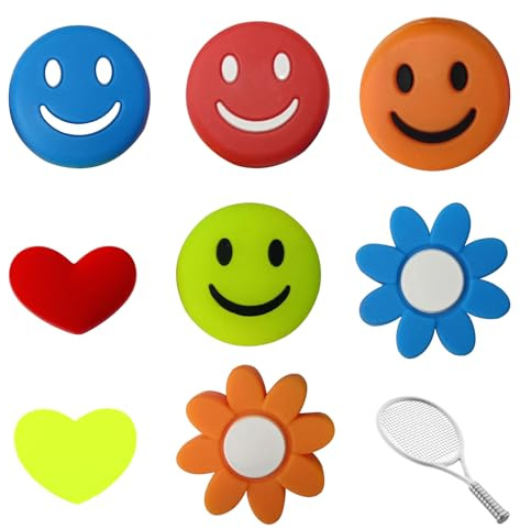 8 Stück Vibrationsdämpfer Tennis,Dämpfer Tennis Stopper,Dämpfer Tennisschläger,Happy Face Herzförmiges Tennisdämpfer,Silikon Stoßdämpfer Zubehör,Dampener Silikon-Dämpfer für Tennisspieler,Tennisfans