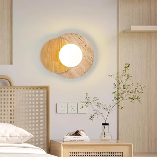 Lfoute Gelbem Travertin Wandlampe Kreative Wabi-Sabi Wandleuchte Vintage Holz Lampe Innen Wandbeleuchtung Für Schlafzimmer Wohnzimmer Esszimmer Eingang Korridor Cafe Flur Nachttischlampe(Gelb)