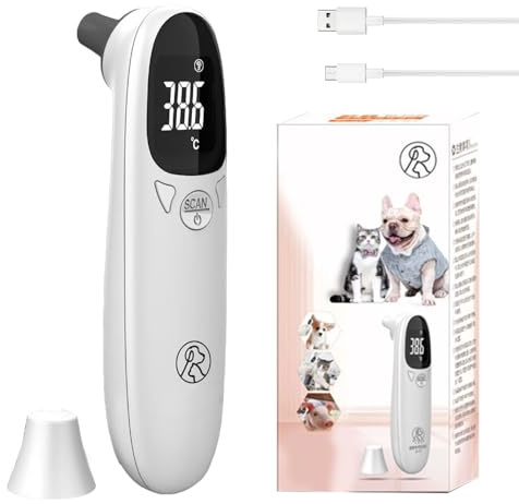Wxeadu Hundeohr Temperaturmonitor, Thermometer für Hunde und Katzen, Digital Haustier Thermometer mit LED-Anzeige, Tragbares Ohrthermometer für Hunde, Katzen und Tiere, Schnelle Und Genaue