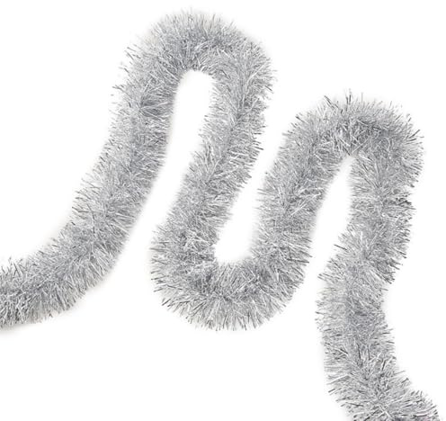 Odot 2 Meter Weihnachtsgirlande Lametta Girlande Silber Farbverlauf Weihnachten Tannengirlande Weihnachtsdeko für Wände Treppen Kamin Festliche Party Indoor und Outdoor (Silber,1 Stück)