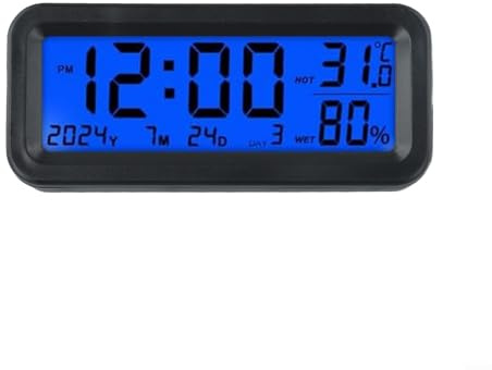 Mini orologio digitale a energia solare per cruscotto dell'auto con visualizzazione di data, temperatura e umidità, retroilluminazione automatica, ricarica solare, misurazione precisa dell'ora, blu