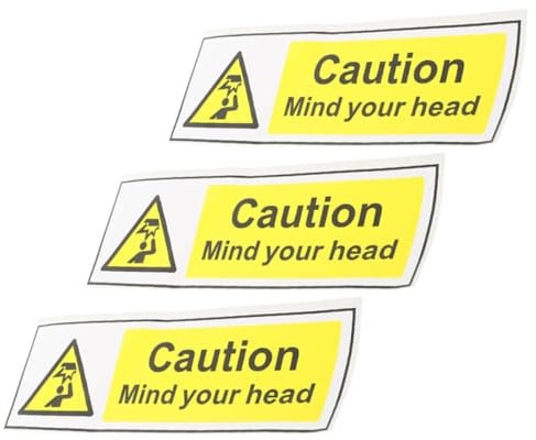 Selbstklebendes Vorsicht Kopf Schild 20cm X 6,6cm Pvc, 3 Stück Gelb | Warnhinweis Aufkleber für Niedrige Deckenhöhe, Leichtes mit UV Schutz, Klare Kennzeichnung