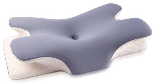 MULISOFT Nackenkissen Memory Foam Schmetterlingskissen Ergonomisches Kissen | Seitenschläferkissen, Nackenstützkissen, 2 Höhen Kopfkissen (10 / 12 cm) für Seiten-, Rücken- und Bauchschläfer, P-105 Blau