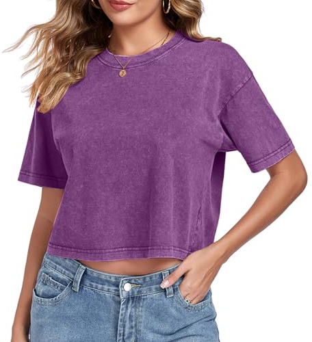 Damen Crop Tops Oversize Sport Tshirt Damen Fitness Sommer Rundhals Kurzarm T-Shirts