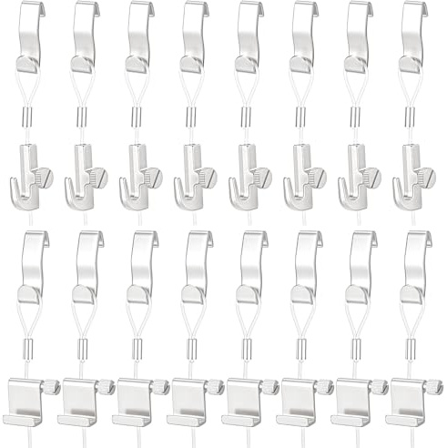 INTERWARM 16 Set Bilderschienen Aufhängesystem Set 2 Bilderleistenhaken Set mit unsichtbarer Nylonschnur und verstellbaren Haken Galerie Set mit Bilderleistenhaken für Ausstellungen, Galeriebedarf