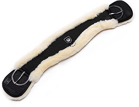 Werner Christ Western Lammfell MONDGURT anatomischer Western-Sattelgurt mit konkaver Sichelform, echtes Fell, Westerngurt in schwarz-Natur, in 80 cm