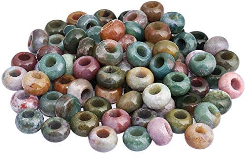 mookaitedecor 20pcs Natürliche Edelstein Perlen Großes Loch Lose Beads Charme für Schmuckherstellung DIY Projekt, Indischer Achat Runde Perlen(14x8mm)