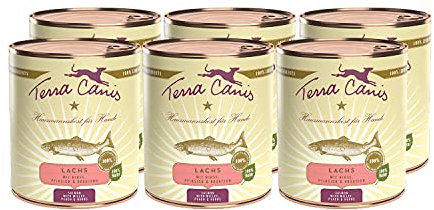 Terra Canis Lachs, Hirse, Pfirsich & Kräuter - Classic Nassfutter, 6x800g I Premium Hundefutter in 100% Lebensmittelqualität aller Rohstoffe I Reichhaltig & gesund, allergen- & getreidearm, glutenfrei