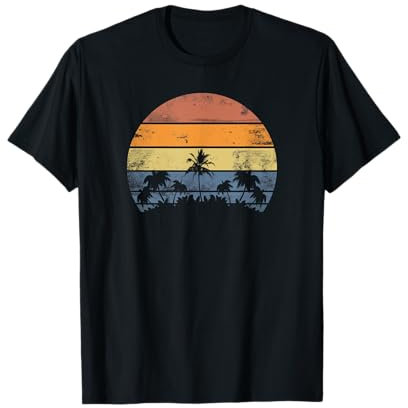 Pacific Ocean Beach Sun Palm Trees Retro Vintage K T-Shirt