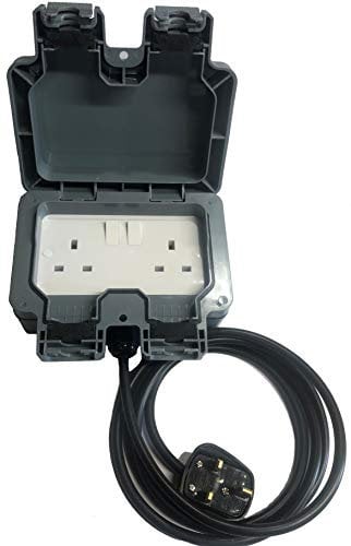 More Than Lights Outdoor Garden Extension Lead Socket Box IP66 Rated Black Cable (15 Metre)