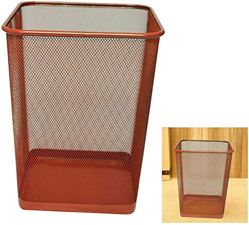 TRTO Red Square Colorfull Mesh Waste Paper Basket Office and Bedroom Metal Dustbin Rubbish Bins Trash Bin