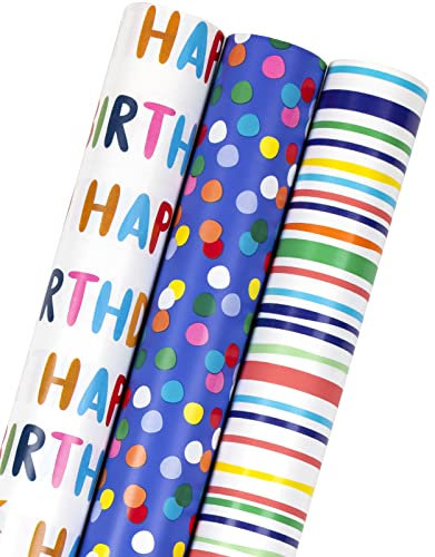 Holijolly Geburtstag Wrapping Paper Roll.Mini Roll.43cm X 3m Pro Rolle-Polka Dots, Streifen Muster (3.93 Quadratmeter)