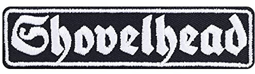 Biker Aufnäher Shovelhead Aufbügler/Patch zum annähen/aufbügeln | Bügelbilder Motorrad Geschenk Motorradfahrer Applikation für Leder-Jacke/Weste/Jeans/Boots/Koffer | 100x25mm