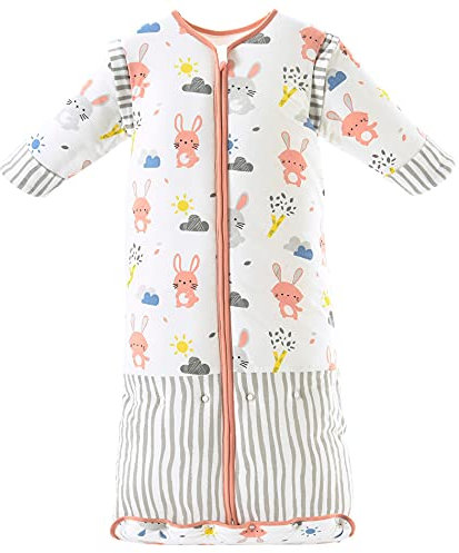 Chilsuessy Winter 3.5 Tog Kinder Schlafsack mit abnehmbaren Ärmeln Bio Babyschlafsack für Jungen und Mädchen von 1 bis 10 Jahre alt, Rosa Häschen, XL (130-150 cm)