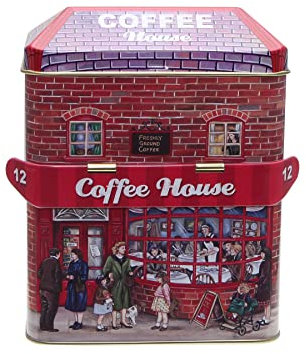 POWERHAUS24 nostalgische Retro Blechdose Coffee House, Geschenk, Aufbewahrung, Spielzeug, Deko, ohne scharfe Kanten, lebensmittelecht, ca. 12 cm x 13,5 cm, 2 Rezepte inklusive