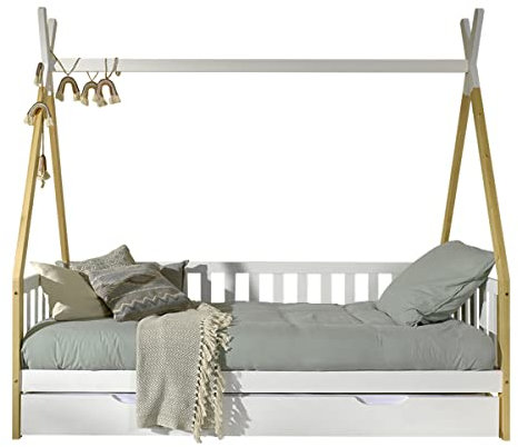 Vipack Bett, Kiefer, Holz und Weiß, 90 x 200 cm