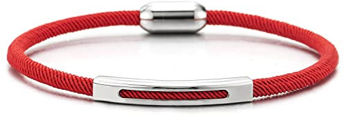 COOLSTEELANDBEYOND Fina Rojo Náutico Marina Yate Cuerda Pulsera, Pulsera Tejido de Hombre Mujer con Acero Colgantes, Cierre Magnético