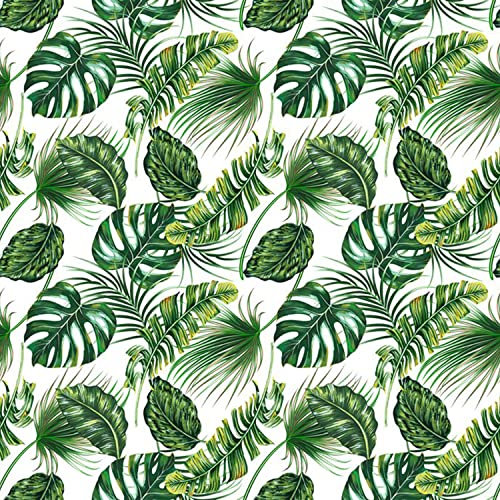Palmenblätter Stoff Meterware Hawaii Möbelstoff Monstera Bananenblätter Indoor Outdoor Stoff Sommer Tropische Blätter Dekostoff Basteln Patchwork DIY Grün Weiß 460 x 150 (HxB)