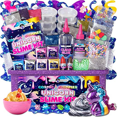 Original Stationery Kit de Slime Unicornio Cósmico Brillante,Kits de Slime de Unicornio para Niñas Slime Que Brilla en la Oscuridad,Slime Regalo para Niños Cosmic Shimmer Unicorn Slime Kit (OSMETUNI)