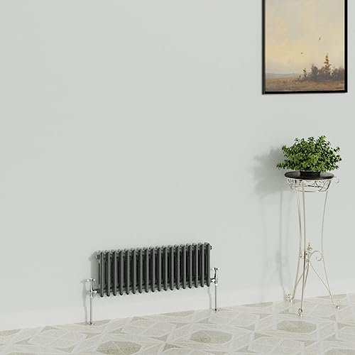 WarmeHaus Traditional Radiator Anthracite Horizontal Double Column Cast Iron Grey Radiators 300x830mm
