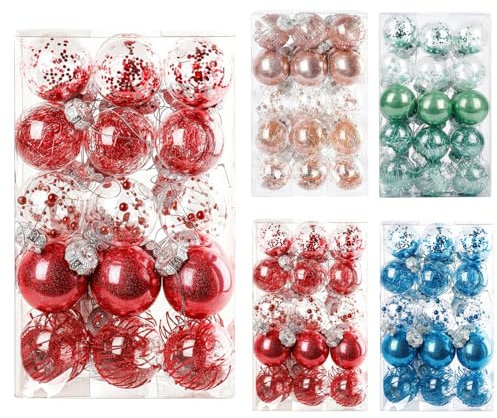 Dooozy Palline di Natale 60mm/2.36, 30Pcs Trasparente Infrangibile Palline Albero Natale Decorazioni Albero di Natale(Rosso)