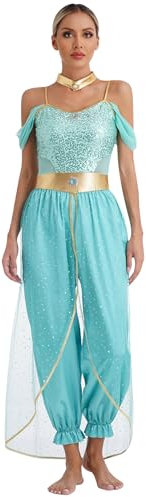 iiniim Damen Bauchtanz Kostüm Bauchtänzerin Orientalische Indische Verkleidung Halloween Karneval Fasching Party Tanzkleidung A Türkis M