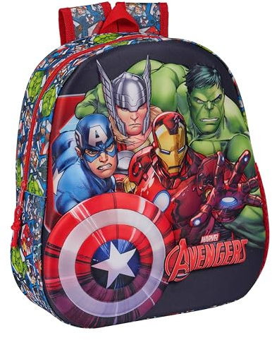 Safta AVENGERS - Mochila Escolar, con Diseño 3D, Adaptable a Carro, Ideal para Niños de Diferentes Edades, Cómoda y Versátil, Calidad y Resistencia, 27x10x33 cm, Color Negro/Rojo