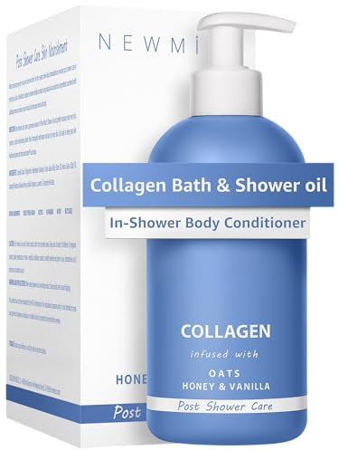 Huile de Douche au Collagène - Soin Naturel Après la Douche Pour la Peau Sèche Nettoyage & Adoucissement Lotion Hydratante Corps & Jambes Non Grasse Avoine Miel Vanille Spa Cadeau de Soins Personnels