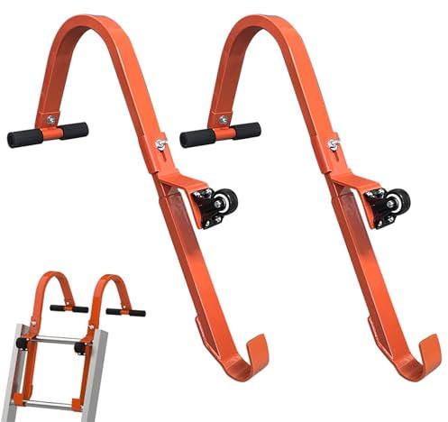 Roofing Ladder Hooks, Roof Ladder Hook kit, 2-Pack Heavy Duty Hook, 500 Lbs Foldable with Wheel Steel, Stabilizer Rubber Gutters Protective Leveler, T-Bar Standoff Guard Telescopic Accessories