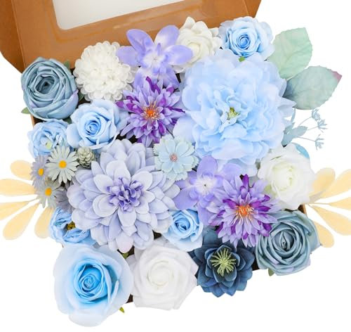 Floweroyal Fiori artificiali combinati di fiori viola in seta con steli per bouquet da sposa, centrotavola, baby shower, composizioni floreali, decorazioni per la casa