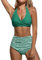 CUPSHE Damen Bikini Set V Ausschnitt Neckholder Wickeloptik High Waist Bikini Bademode Blumenmuster Zweiteiliger Badeanzug Swimsuit Waldgrün/Ditsy S