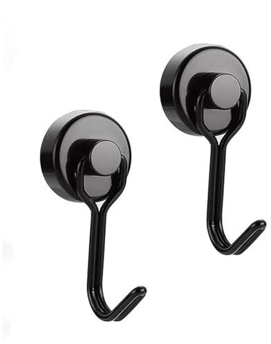 Kisstta 2 Stück Magnethaken Extra Stark, 25mm Neodym Magnete Extra Stark Hält 15kg, Drehbar Schwarz Magnet Haken zum Aufhängen Gadgets, für Decke, Küche, Büro, Schließfächer, Kühlschränke