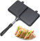 Lagerfeuer-Sandwich-Maker, Doppel-Panel-Heißpresse, antihaftbeschichteter Brottoaster mit Griff, Käsegrill und Herd, Grillpfanne für Camping, Kochen im Freien (schwarz, 36 x 25 cm)