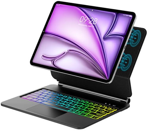 Clavier pour iPad Air 13 Pouces (M3 2025 / M2 2024)/ iPad Pro 12,9 (6e, 5e, 4e, 3e génération), Rétroéclairage 7 Couleurs, Pavé Tactile Multi-Touch, Conception Magnétique Flottante, AZERTY, Noir