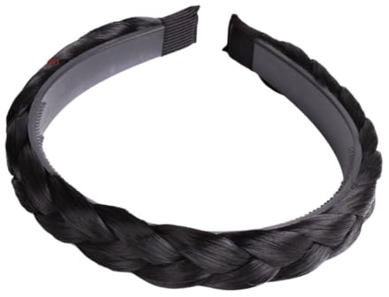 2 Stück Geflochtenes Stirnband mit Zähnen Zöpfe Haarband,Synthetisches Haar Haar-Accessoires,Band Geflochtenes Perückenstirnband,Zopf Perücke Haarschmuck,Zubehör für Frauen,Breite 1.8cm,Schwarz