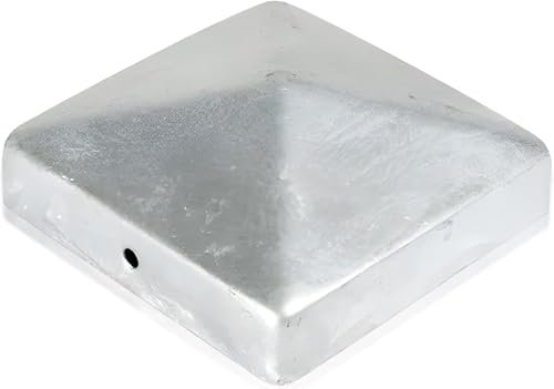 h2i Pfostenkappe | Stahl verzinkt | 121 x 121 mm | 1 Stk. | Eckige Abdeckkappe für Garten Holzpfosten Pfostenträger & Zaunpfosten in Pyramidenform | Wetterschutz für Holz-Balken & Pfosten