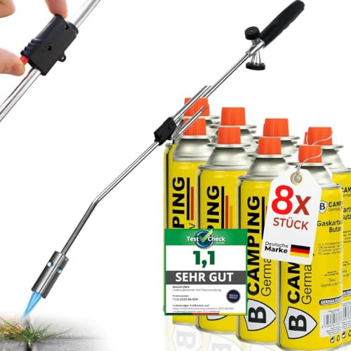 Magnum ®Unkrautbrenner inkl. 8 Gaskartuschen - stabiler Unkrautvernichter mit Piezozündung stufenlos regulierbar – Unkrautentferner Gerät mit ergonomischen Griff