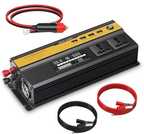 2200W Power Inverter DC 12V to AC 240V,Aluminum Car Inverter with 4 USB,2 UK Socket & 2 Cigarette Interface,Car Adapter with LED Display,Smart Cooling Fan & 8-tier Safety Protection for Travel