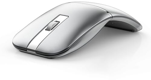 Bluetooth Wireless Arc Travel Mouse, Dual Model (2.4G+BT5.1) Rotating Foldable Mouse for Microsoft, Rechargeable Slim Portable Mice for Laptop, Notebook, PC, MacBook, Chromebook - Silver
