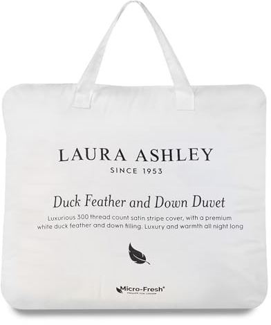 Laura Ashley Duck Feather & Down Duvet 13.5 Tog - 300 Thread Count Satin Stripe Cotton Cover, Premium White Duck Feather & Down Filling (Double)