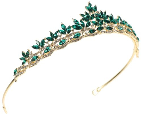 Générique Bandeau de Mariée en Cristal Strass Verts, Couronne Délicate pour Femmes et Filles, Accessoire Cheveux pour Mariage, Fête et Séances Photo, Kc Or et Pierres Précieuses, Décoration