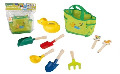 Lupilu Kinder Gärtnertasche 9-teilig – Gartenspielzeug Set für Kinder ab 3 Jahren mit Gießkanne im Tierdesign, Gartengeräten (Harke, Schaufel) & Pflanzensteckern, Strandspielzeug & Sandspielzeug