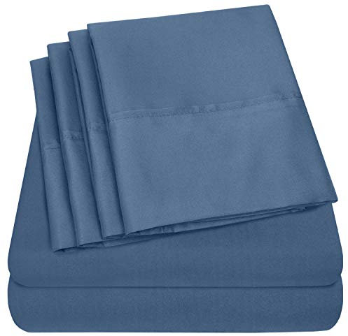Kingsize-Bettlaken, 6-teilig, 1500 Supreme Collection, fein gebürstete Mikrofaser, Tiefe Tasche, Kingsize-Bett, 2 zusätzliche Kissenbezüge, tolles Preis-Leistungs-Verhältnis, Denim