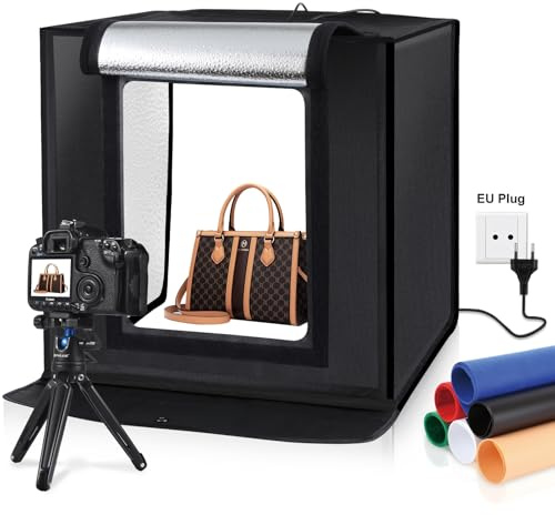 PULUZ Fotobox Tent Kit, 40cm Lichtkasten Fotografie Lichtzelt,Professionelle Faltbare Shooting Beleuchtung Softbox mit 2x32 LED Lichter & DREI-Farben-Hintergründe für Produktfotografie