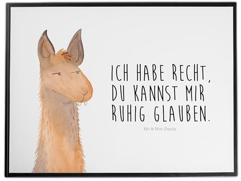 Mr. & Mrs. Panda Schreibtischunterlage Lamakopf Genervt - Geschenk, Bürobedarf, Schreibunterlage, Alpaka, Schreibtischauflage, Büroartikel,