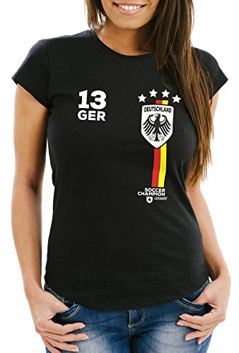 MoonWorks Damen T-Shirt Fanshirt Fußball EM WM Deutschland Trikot Slim Fit schwarz XXL
