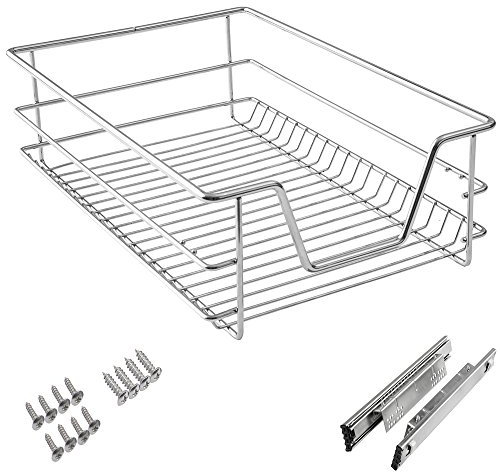 HENGMEI 1x Küchenschrank Teleskopschublade 40cm Schrankauszug Ausziehbare Ablage Küchenschubladen Organizer Küchen Regal Korbauszug Schlafzimmerschublade Vollauszug 20kg Belastbar