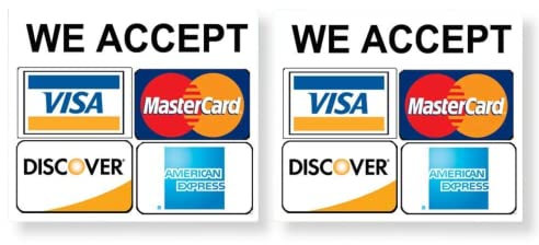 eSplanade Kreditkarten-Vinyl-Aufkleber – 2 Stück – We Accept – Visa, MasterCard, Amex and Discover – 8,9 x 8,9 cm Vinyl-Aufkleber für Fenster – Geschäft, Café, Büro, Restaurant