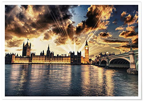 Panorama Poster Big Ben Sunset Poster 70 x 50 cm - Gedruckt auf 250g-Papier - Wandbild Wohnzimmer - Papierplakat Schlafzimmer