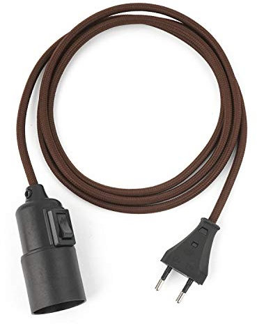 3m Plug-In Lampe BRAUN, Textilkabel mit Lampenfassung aus Thermoplast (Glattmantel) mit Schalter und Eurostecker